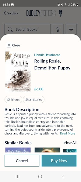 Screenshot from Dudley Editions app showing a book description
