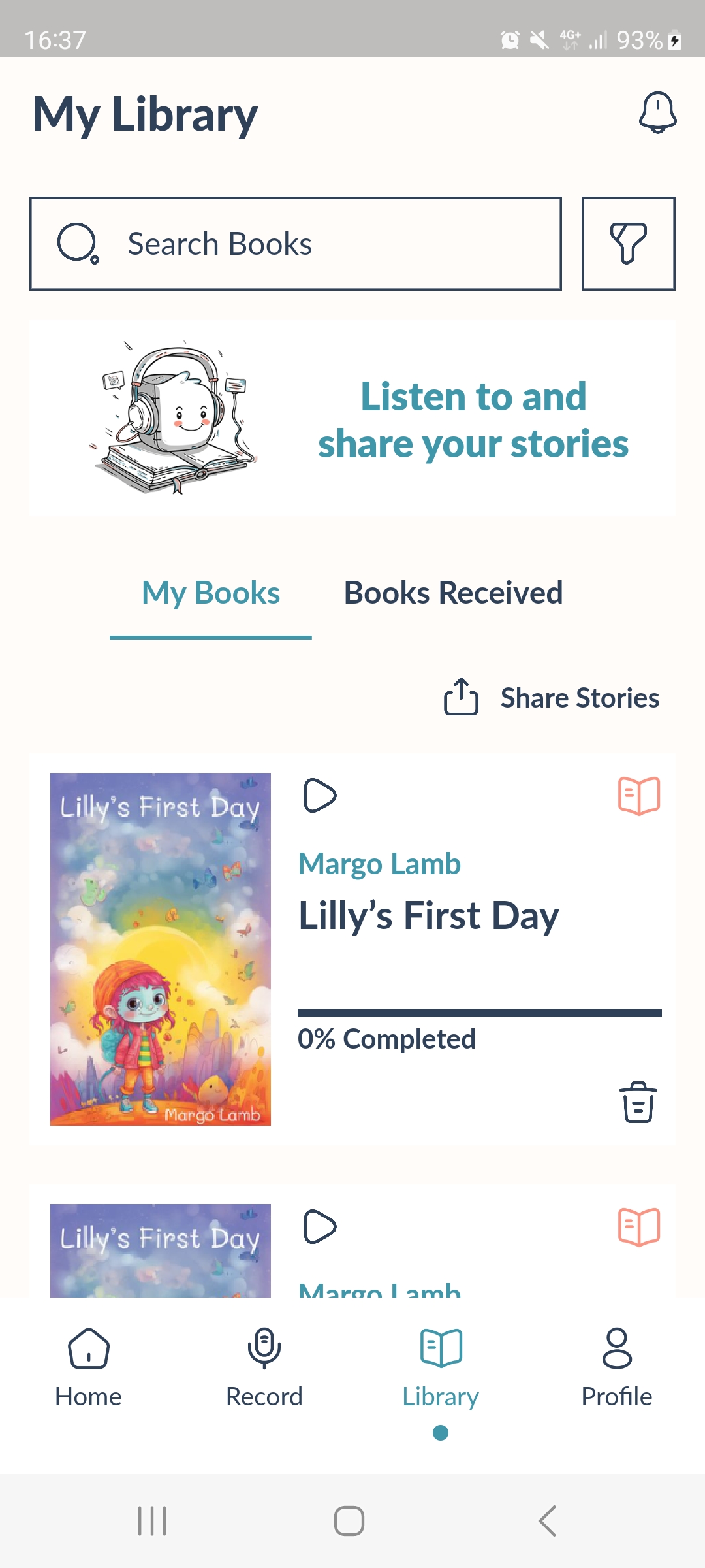 Screenshot from Dudley Editions app showing my library