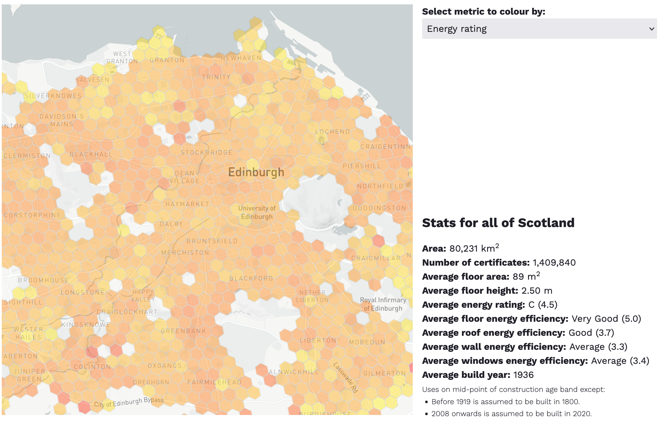 Screenshot of epcdata.scot statistics map
