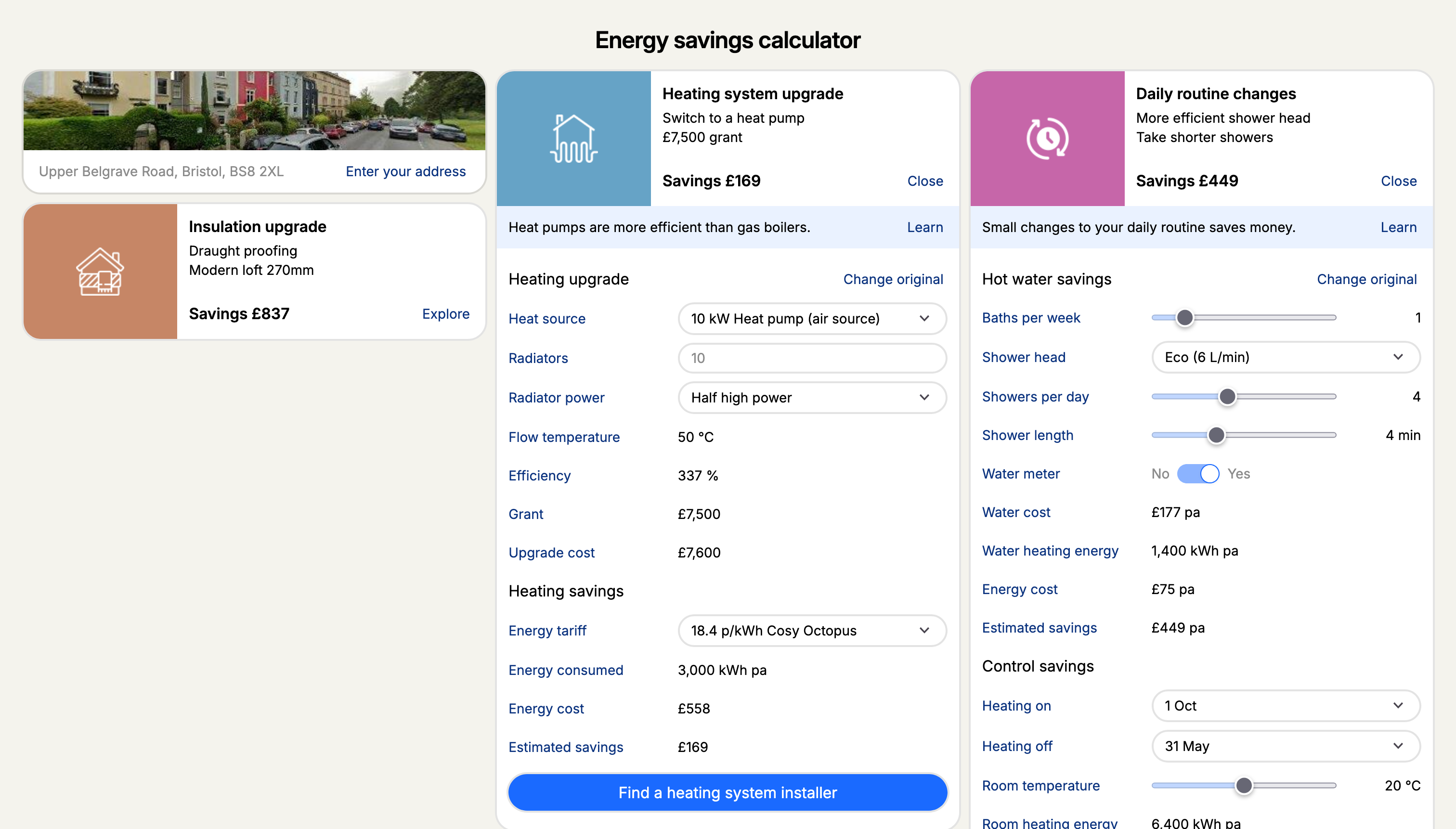 Screenshot from Orang Energy showing the calculator page